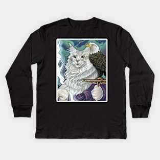 Cat Zeus - White Outlined Version Kids Long Sleeve T-Shirt